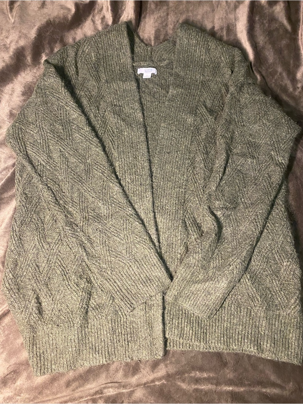 croft & barrow Olive Cable Knit Open-Front Cardigan